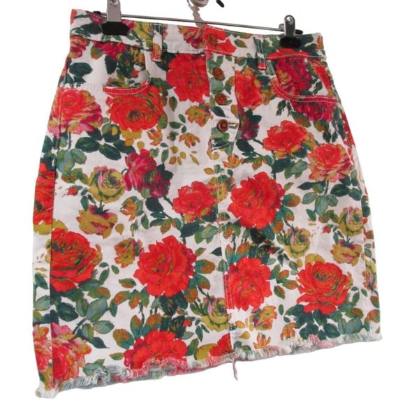 Maeve by Anthropologie Dresses & Skirts - Maeve by Antrhopologie Rose Garden Floral Fringed Hem Skirt Ladies 10 GUC